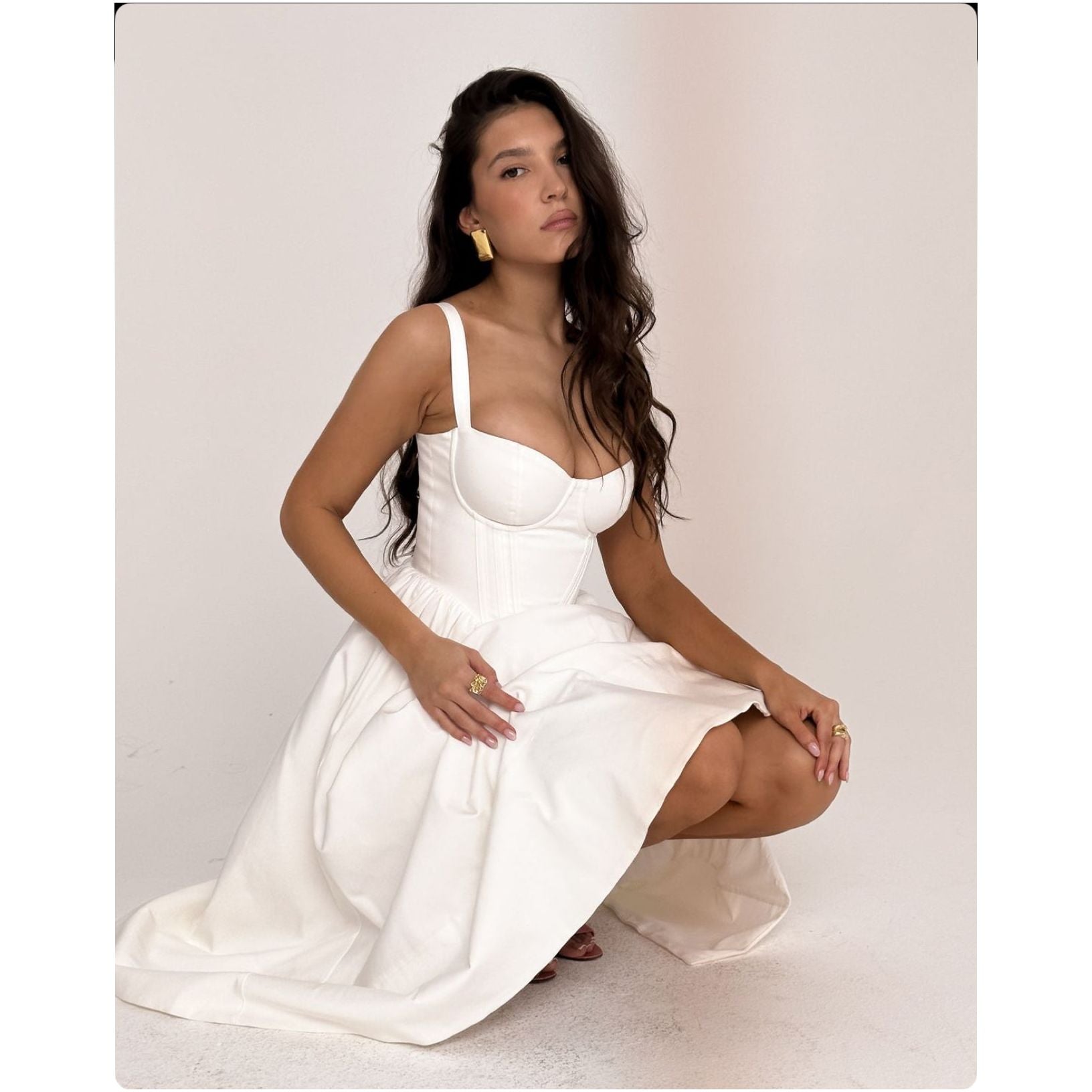 Spaghetti Strap Corset Bodice A-Line Maxi Dress Dusty Rose
