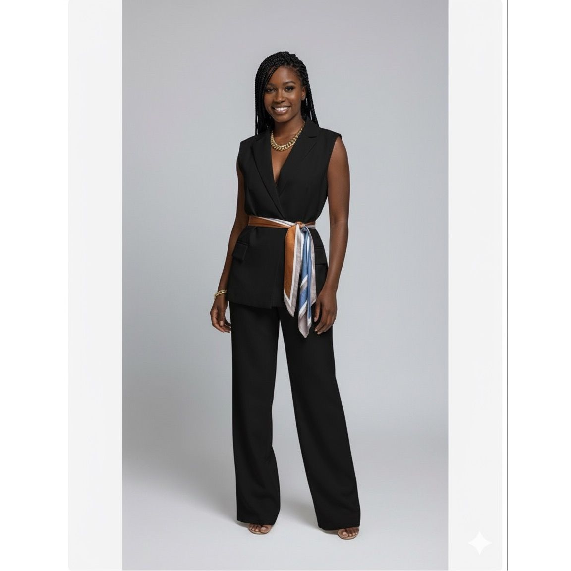 Women’s Sleeveless Blazer Two-Piece Suit – Wide Leg Pants Set