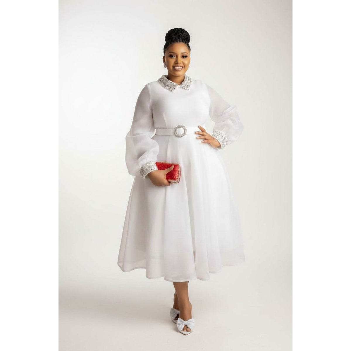 Royal Crystal-Embellished Organza Midi Dress.