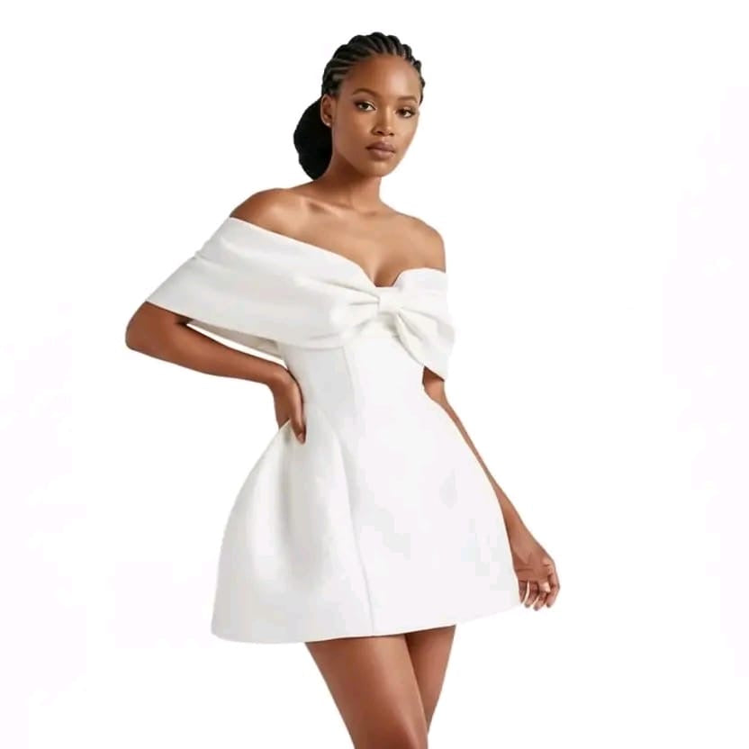 Elegant Off-Shoulder Bow Mini Dress.