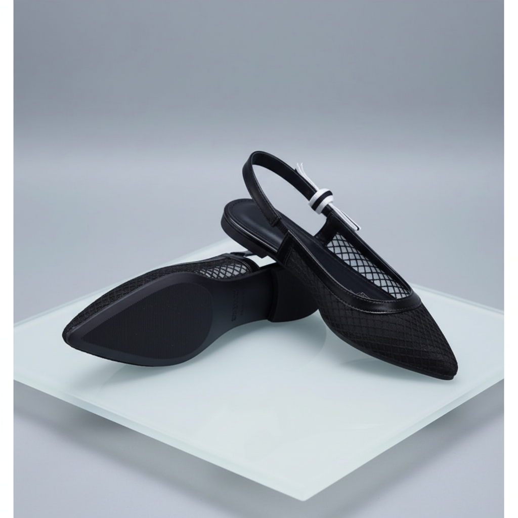 Slingback Mesh Heels Feature a Pointed Toe