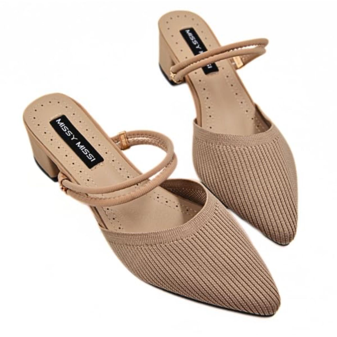 Pointed-Toe Woolen Woven Back Elasticated Women's High Heels