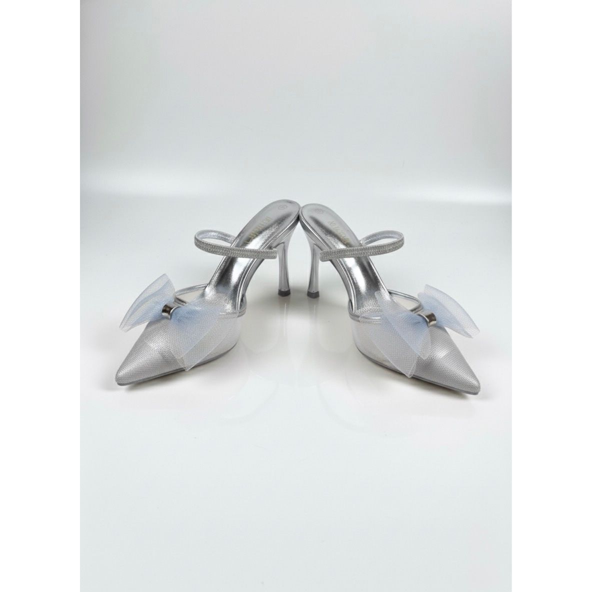 Bow Trim Pointy Kitten Mule Heel