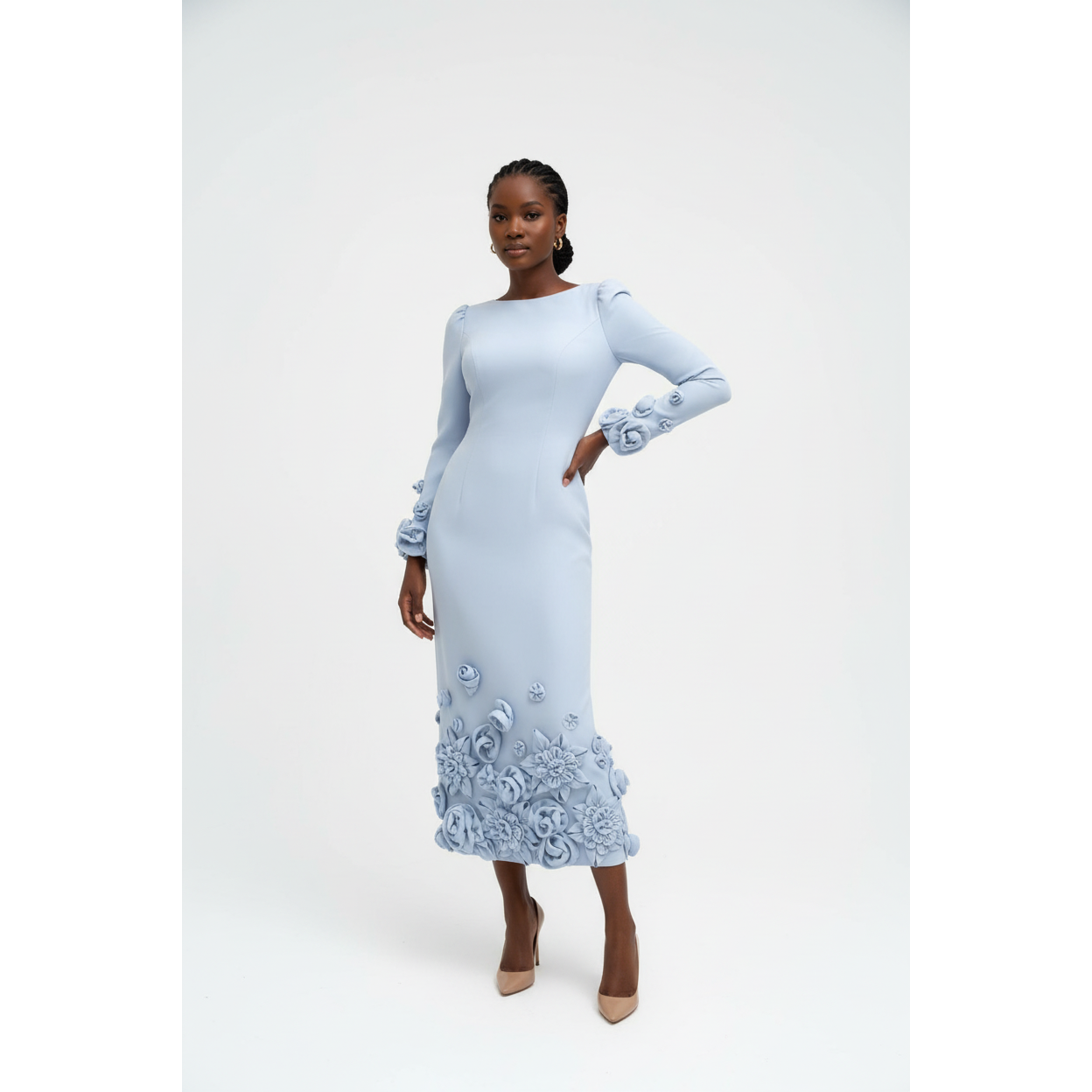 Elegant Plus Size Floral Pleat Midi Dress