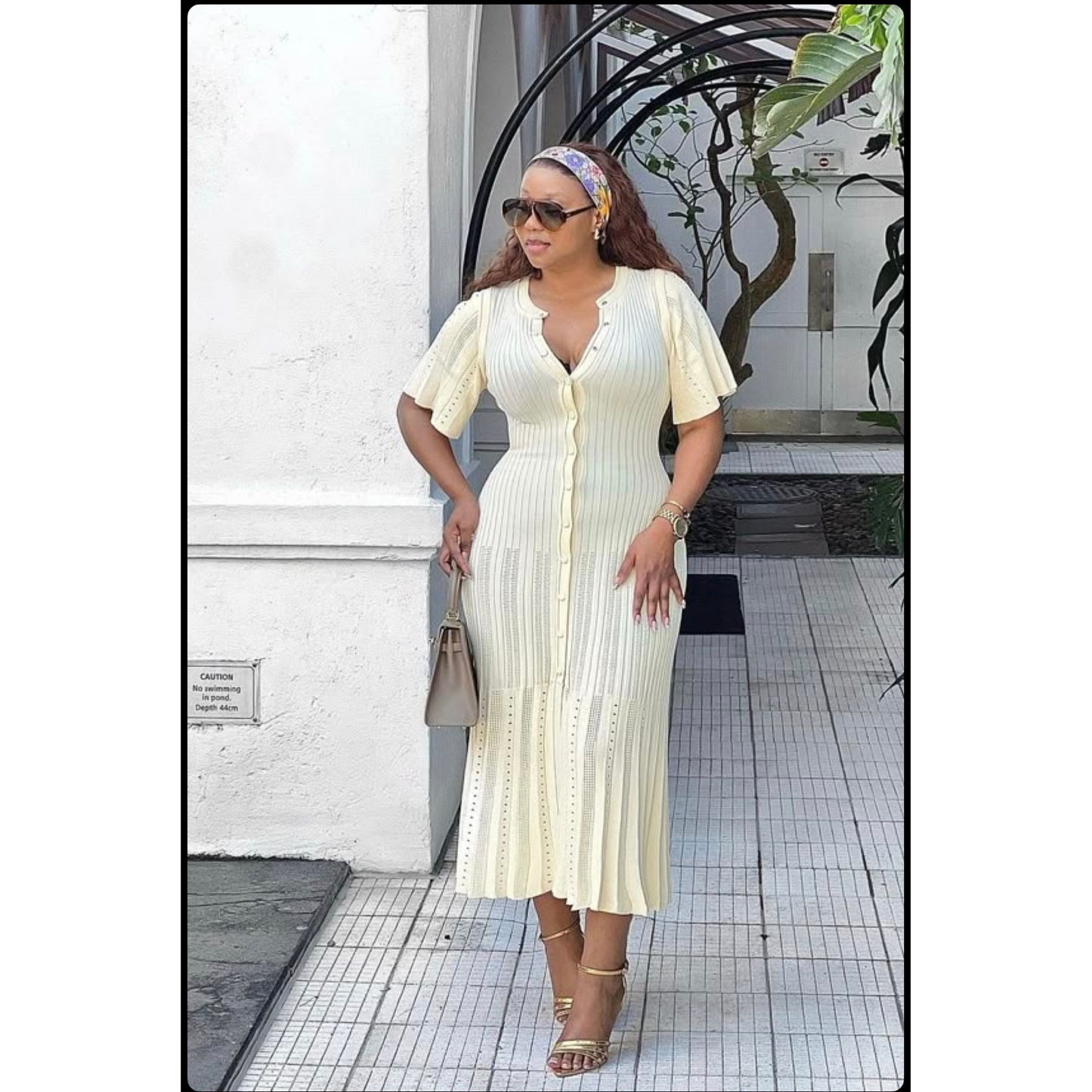 Bodycon Button Short Sleeve Knitted Maxi Dress