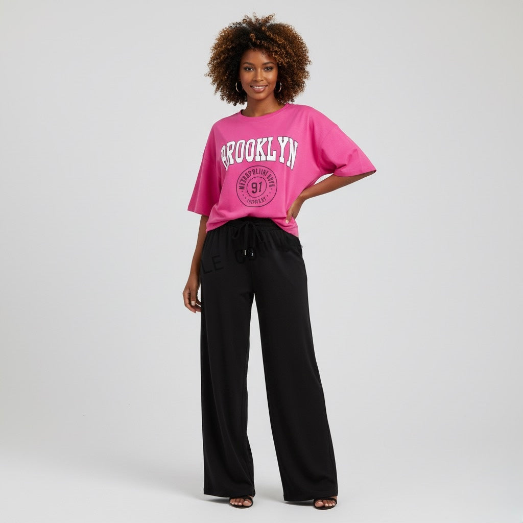 Trousers with Elastic Waist & Tees 2 Piece Set