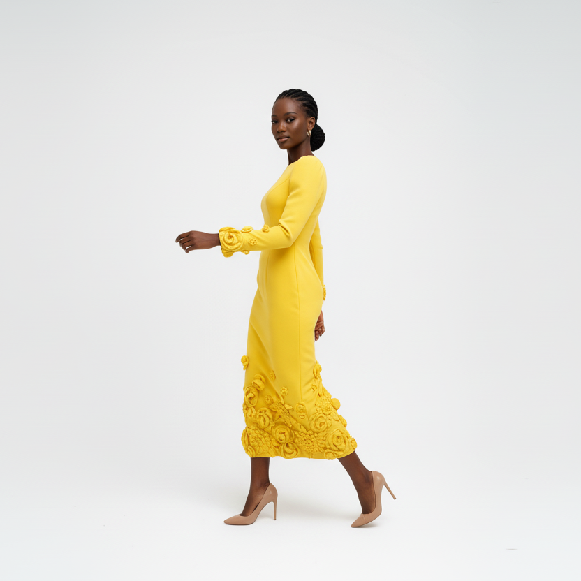 Elegant Plus Size Floral Pleat Midi Dress