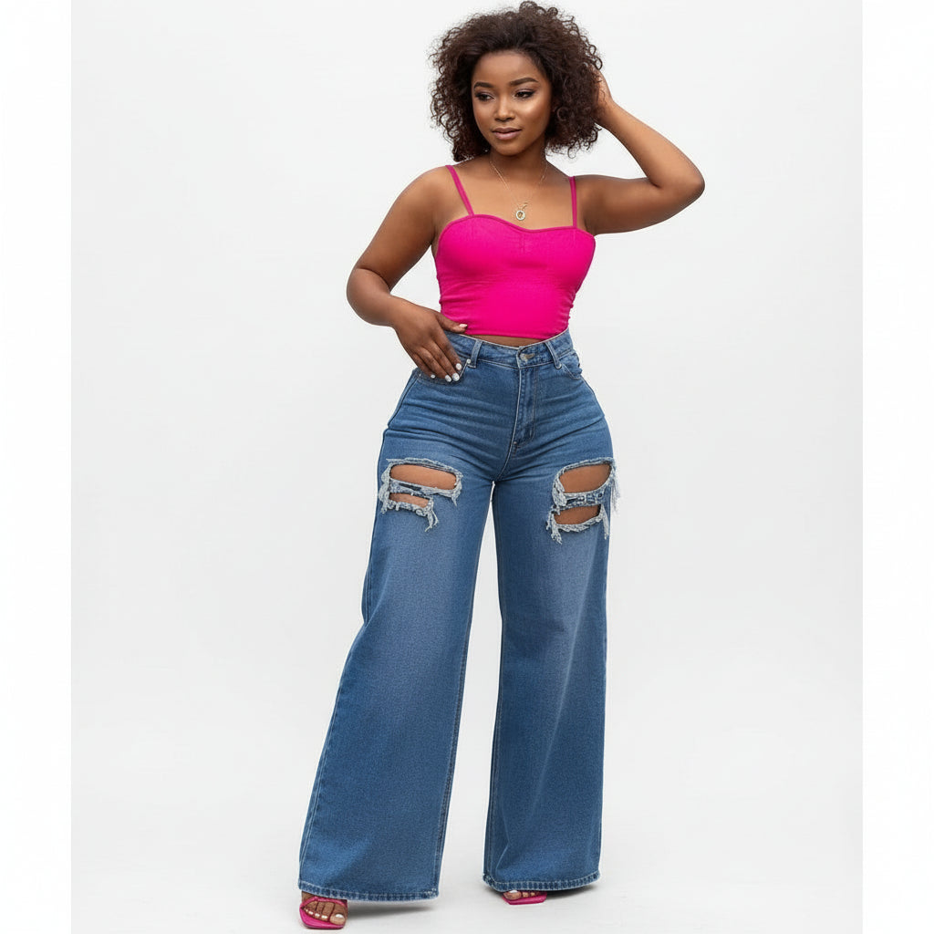 Women's Ripped Palazzo Denim.