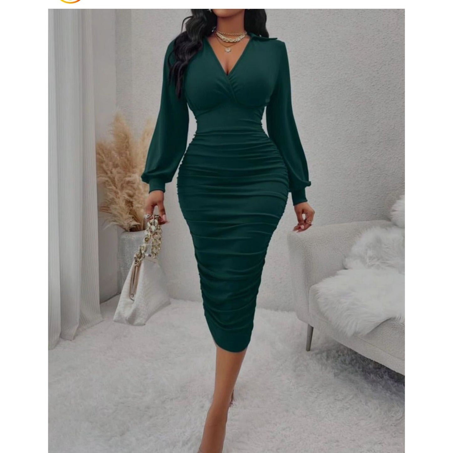 Long Sleeve V-Neck Dress