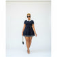 Collared Contrasting Pleated Knitted Mini Dress.