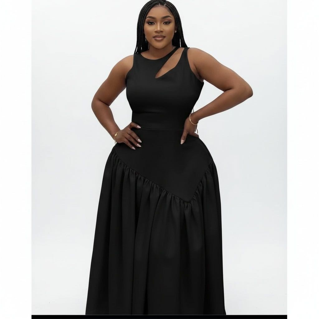 Sleeveless Bodycon Dress With Ruffle Hem Design.