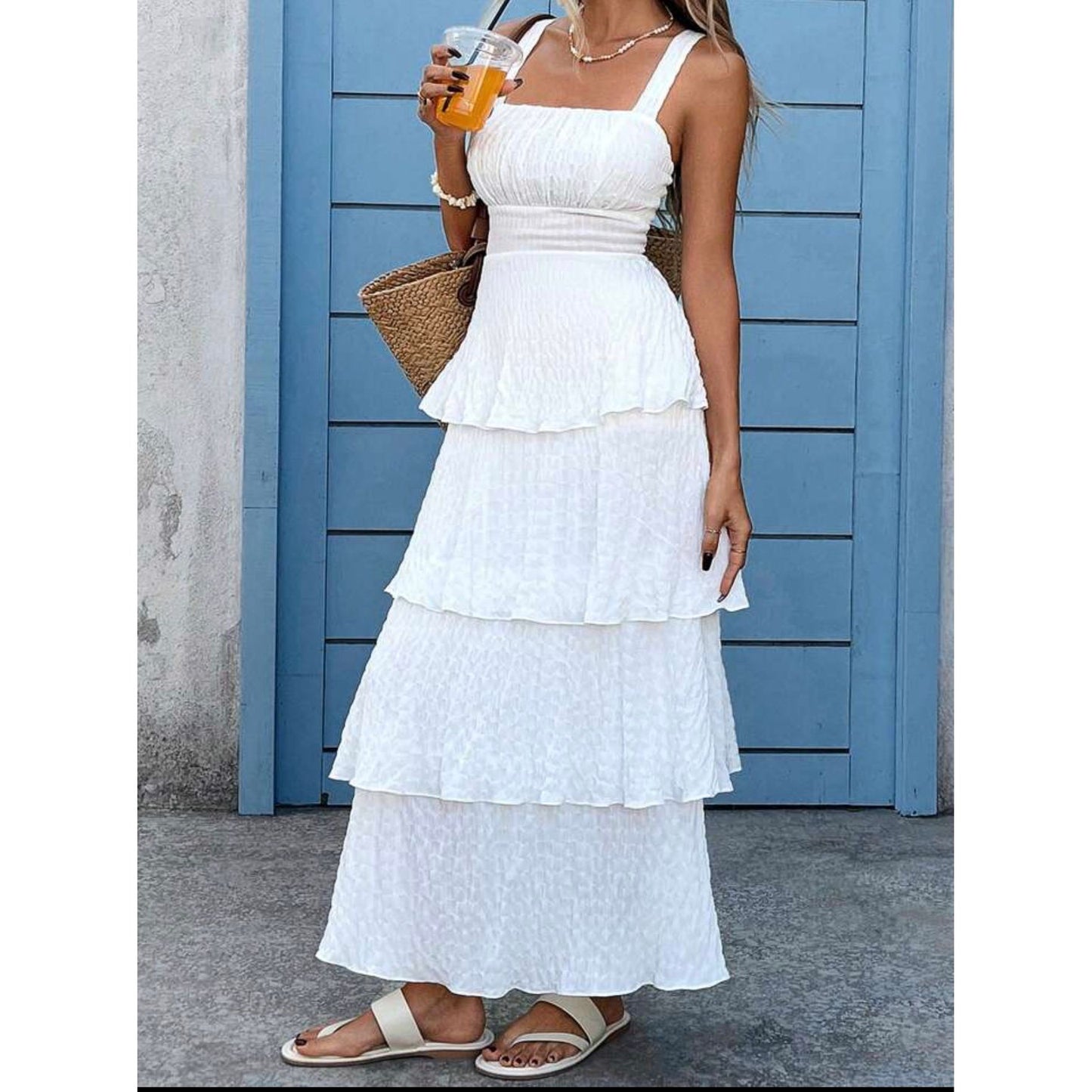 Textured Ruffle Layered Maxi Dress