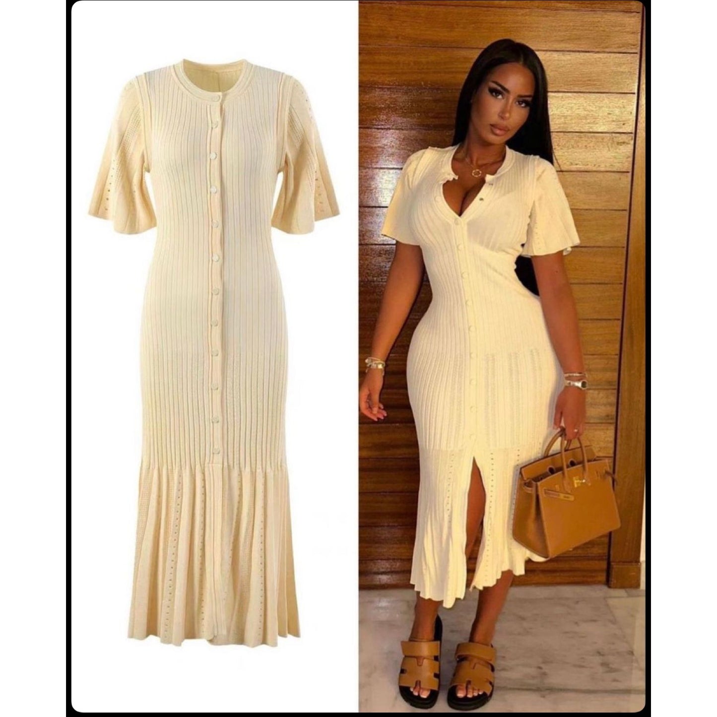 Bodycon Button Short Sleeve Knitted Maxi Dress