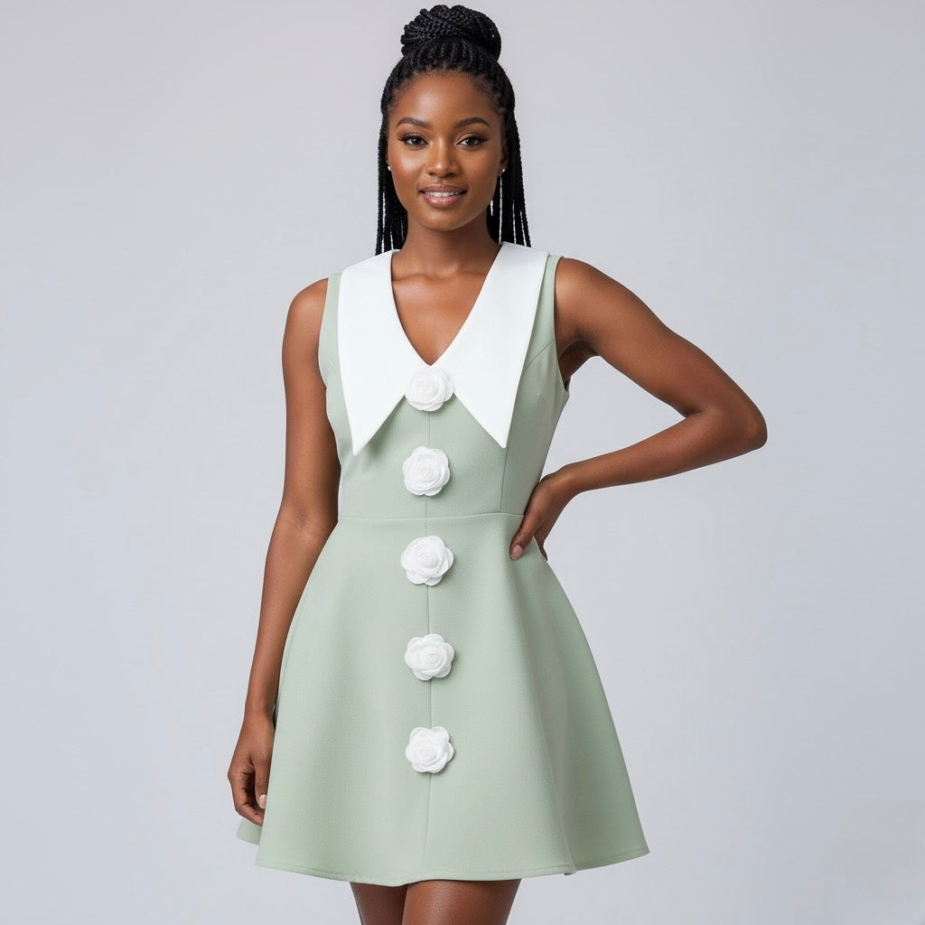 Plus Size Floral Print Collar Sleeveless Casual Dress