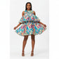 Printed Pleated Sleeveless Short Dress.