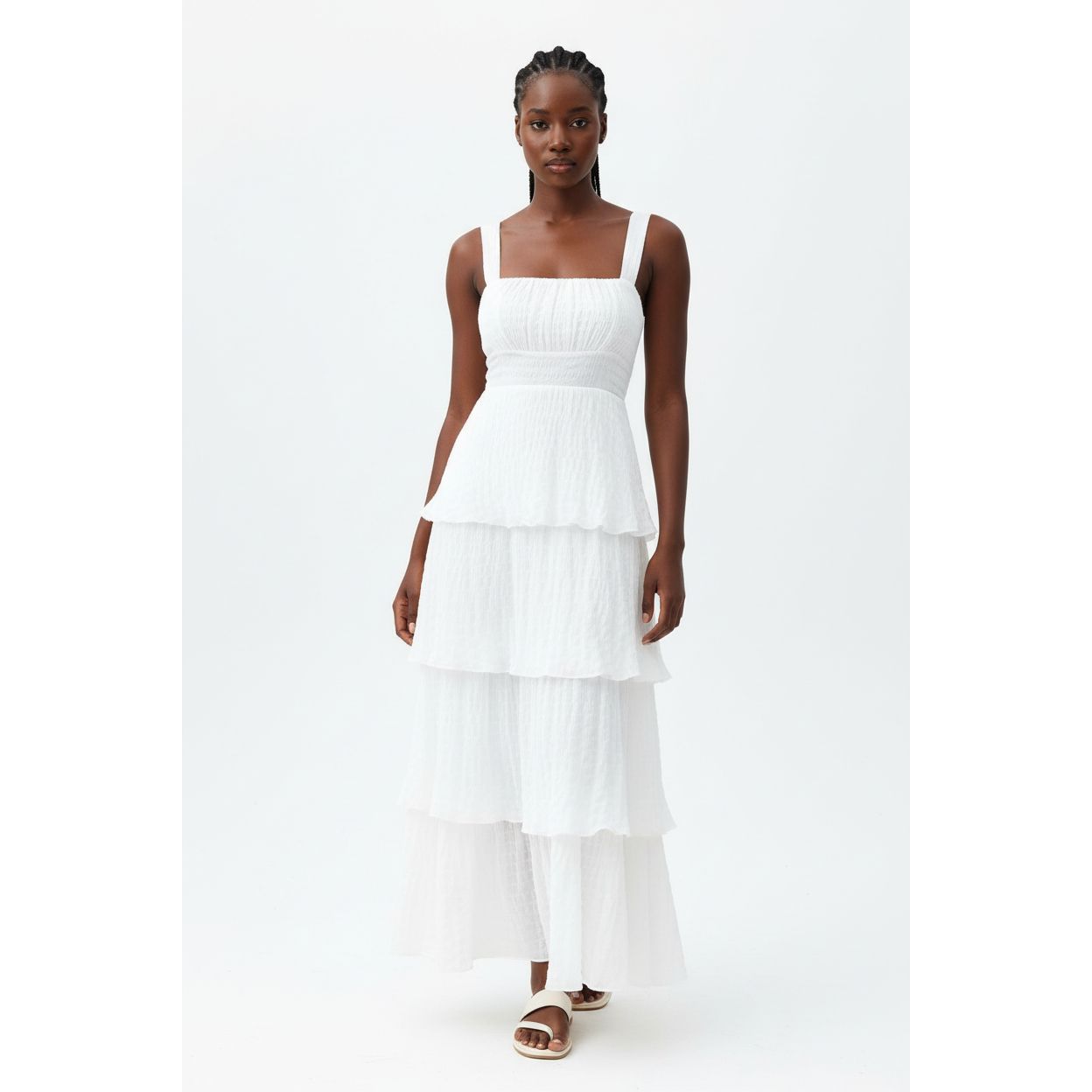 Textured Ruffle Layered Maxi Dress