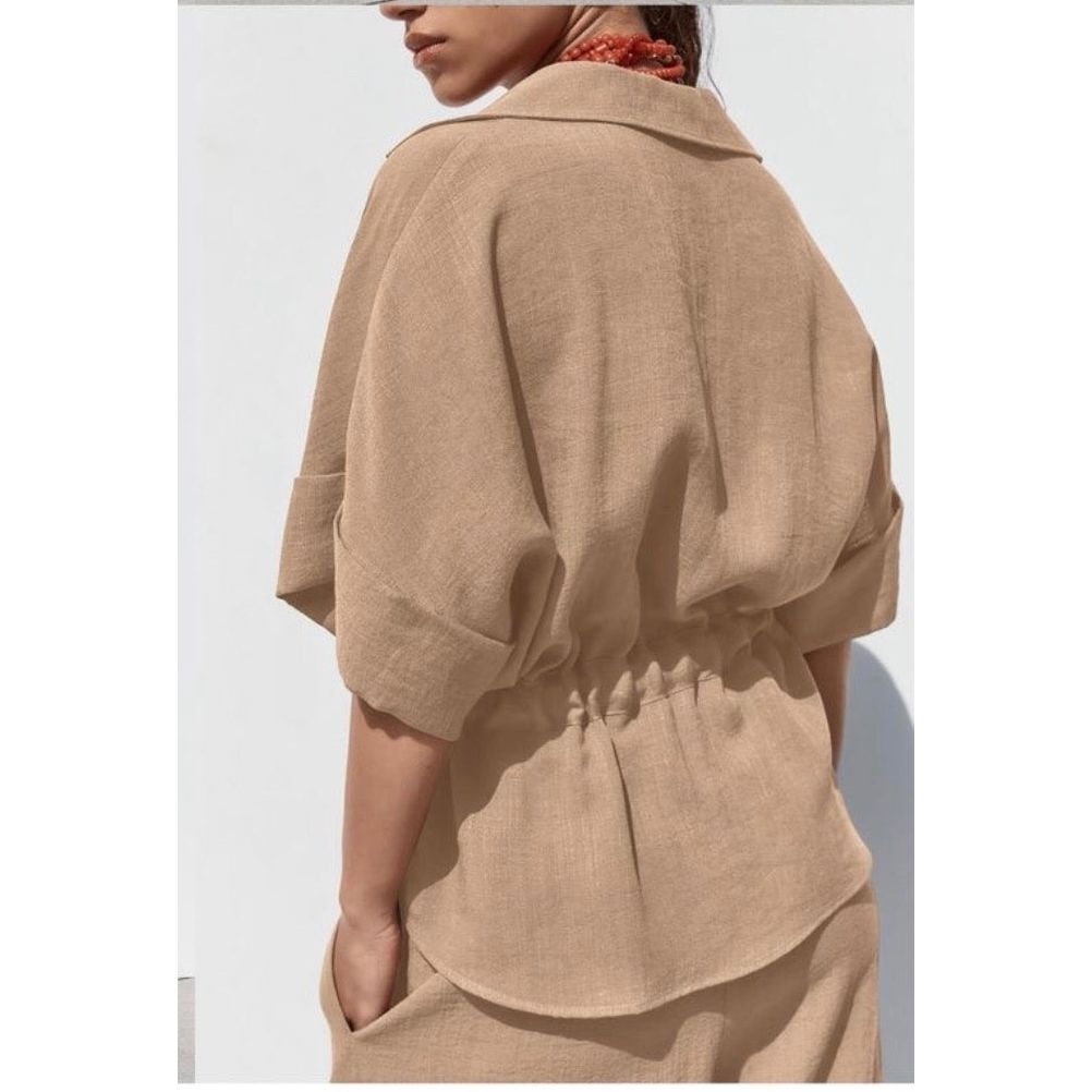 Two-Piece Linen Co-Ord Set with Belted Top & Wide Leg Pants