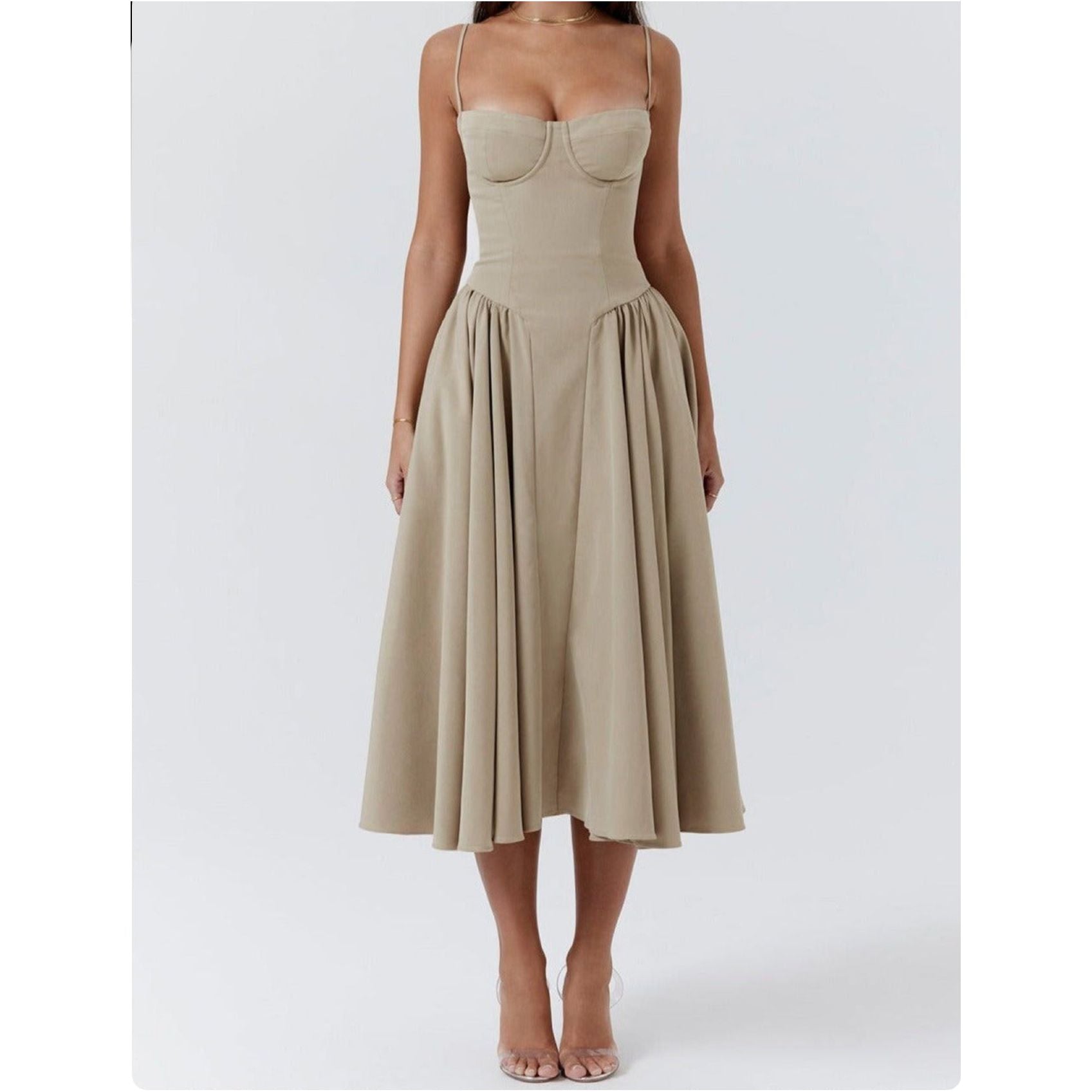 Spaghetti Strap Pleated Sleeveless Corset Midi Dress. – YELLOW SUB TRADING