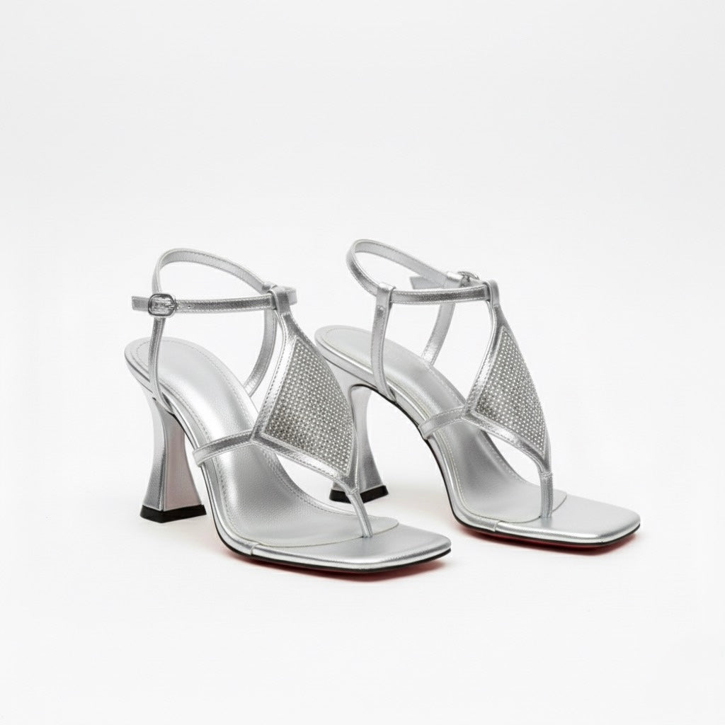 Elegant Metallic Buckle Dressy High Heels Sandals