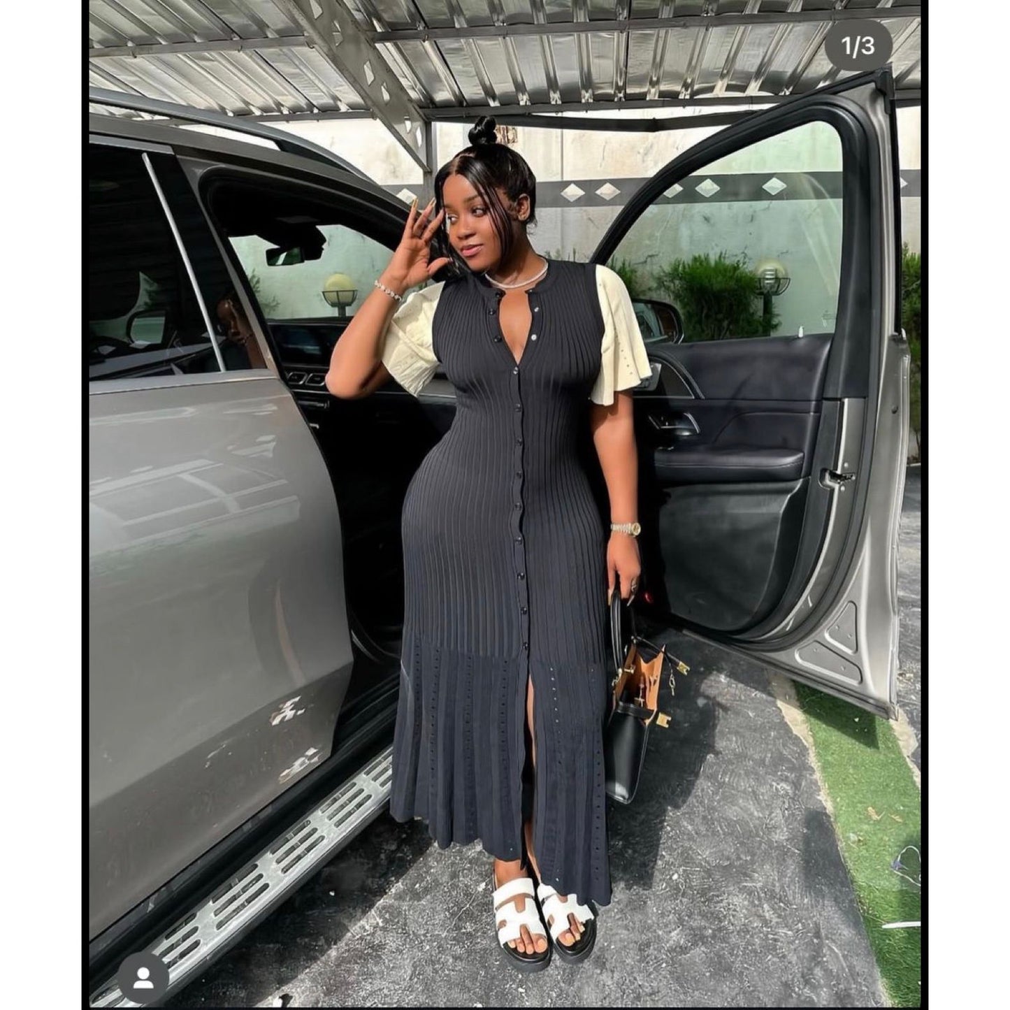 Bodycon Button Short Sleeve Knitted Maxi Dress