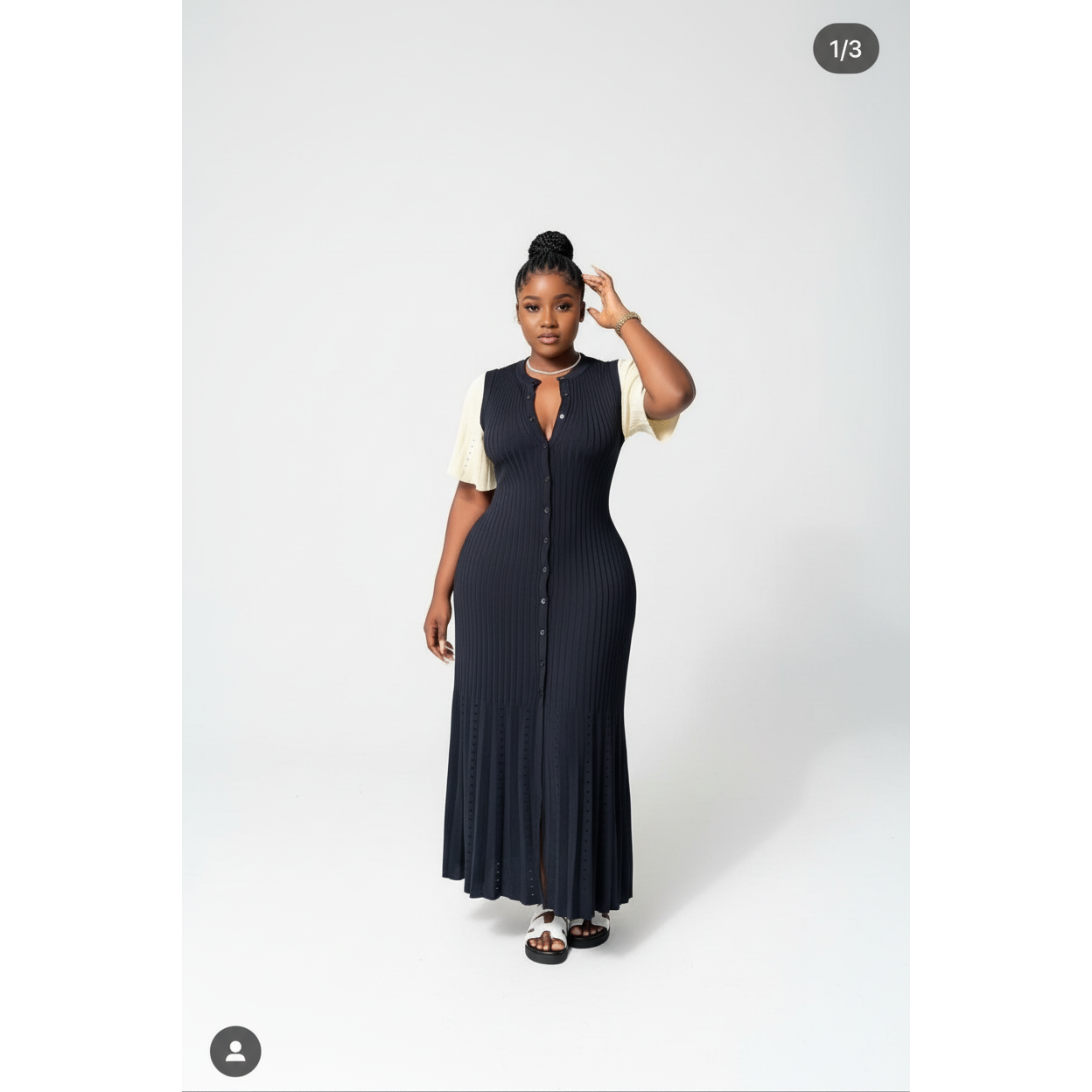 Bodycon Button Short Sleeve Knitted Maxi Dress