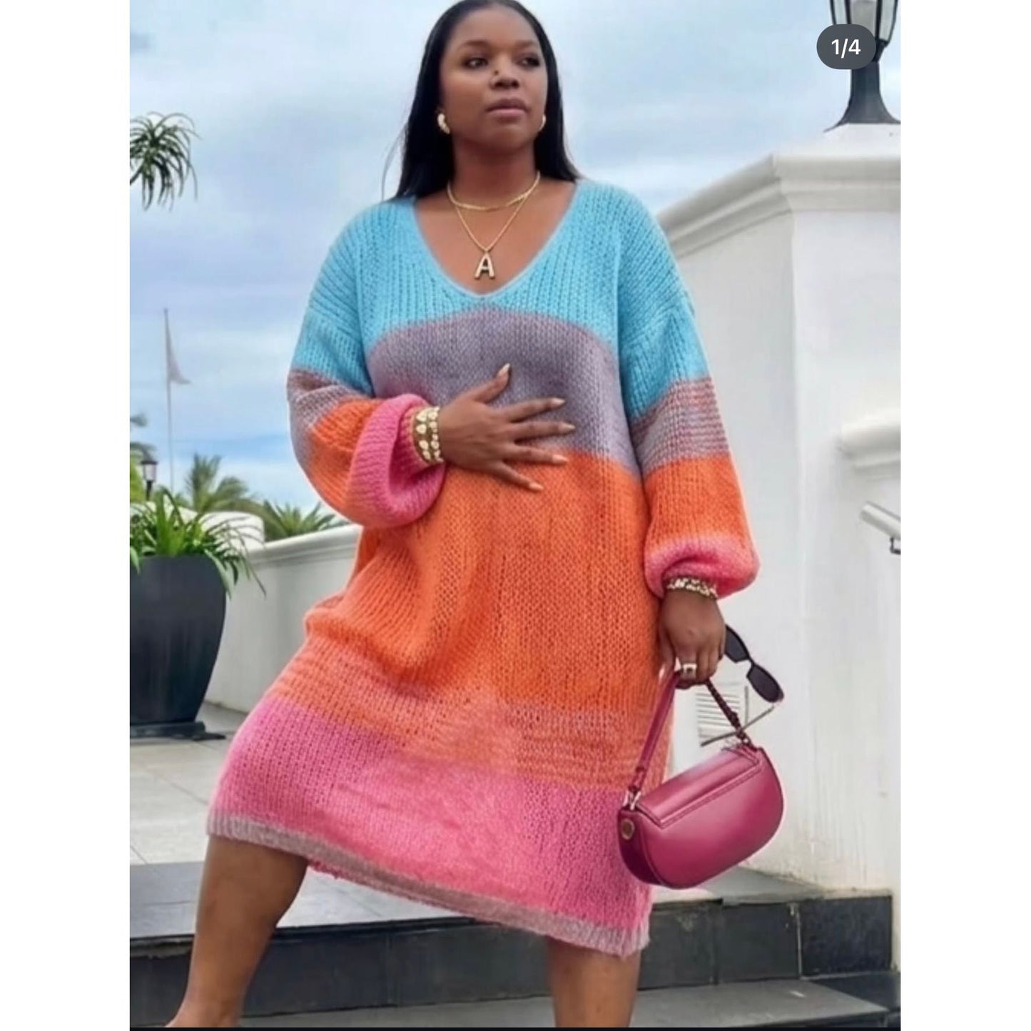 Ladies Color-Block Knitted Sweater Dress