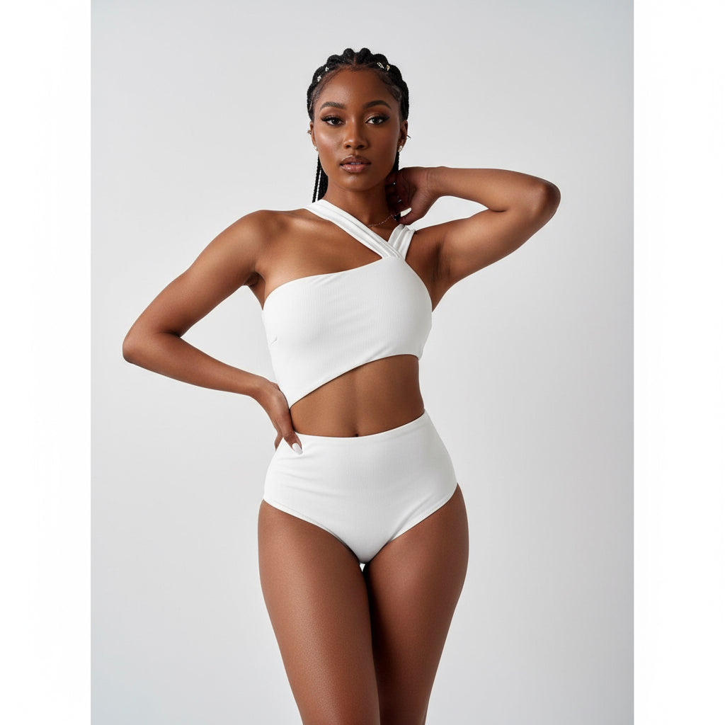 One Shoulder High Waist Swimwear Bikini Set.