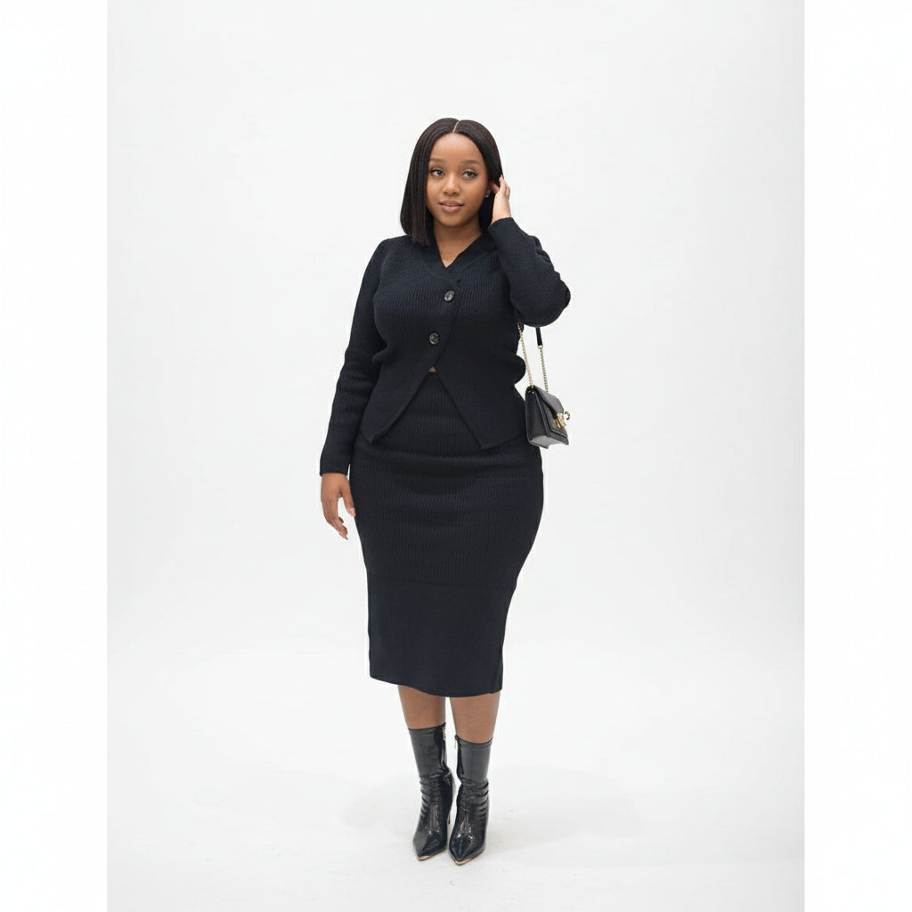 2 Pieces Ladies Elegant Knit Skirt & Sweater Set