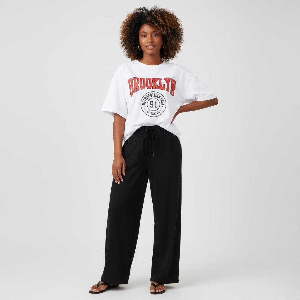 Trousers with Elastic Waist & Tees 2 Piece Set
