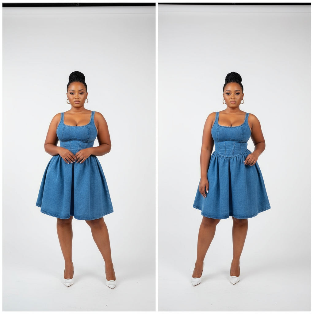 Denim Corset Skater Mini Dress.