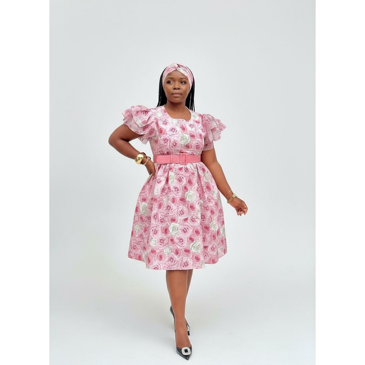 Floral belted midi dress