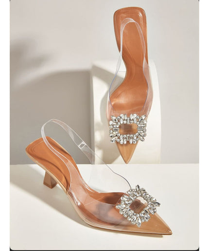 Pointed Toe Transparent Crystal Heel Sandals