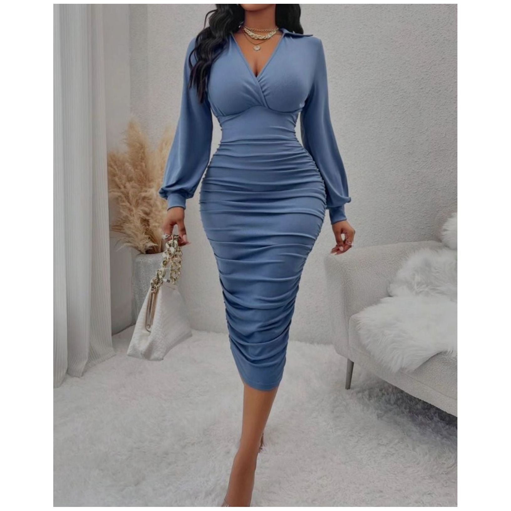 Long Sleeve V-Neck Dress – YELLOW SUB TRADING