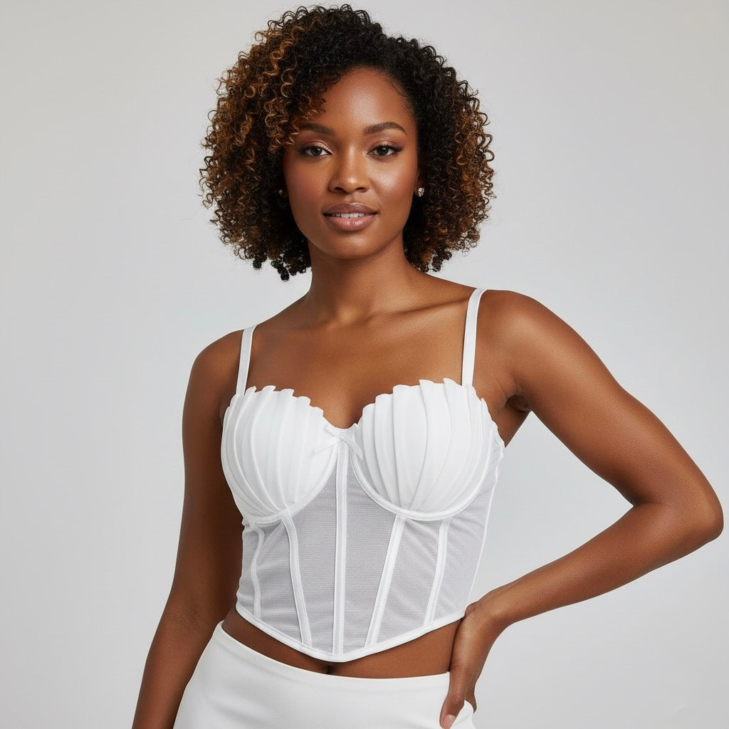 Structured Satin Corset Top with Spaghetti Straps
