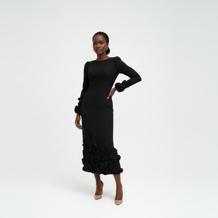 Elegant Plus Size Floral Pleat Midi Dress