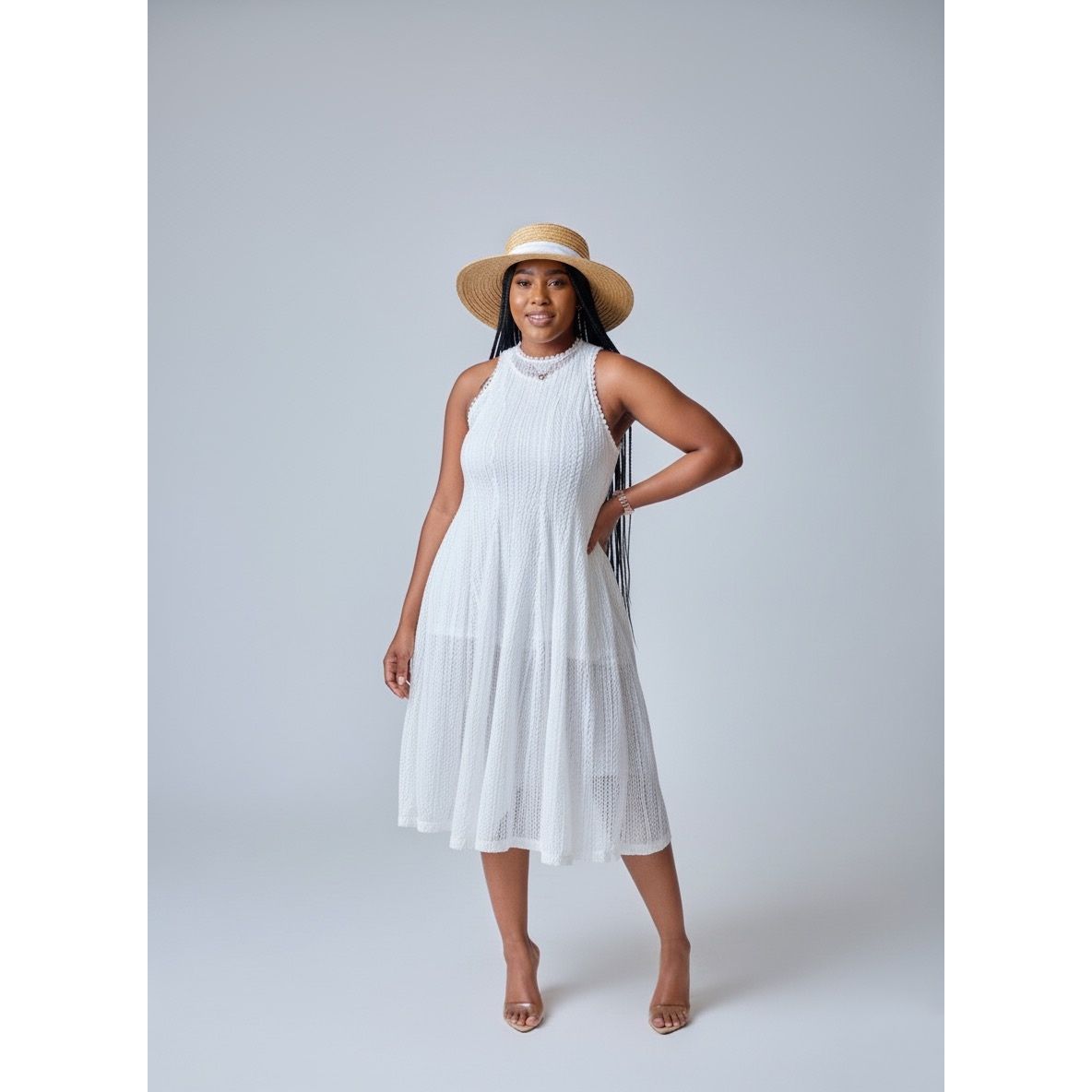 Lace Sleeveless Corset Pleated Midi Dress