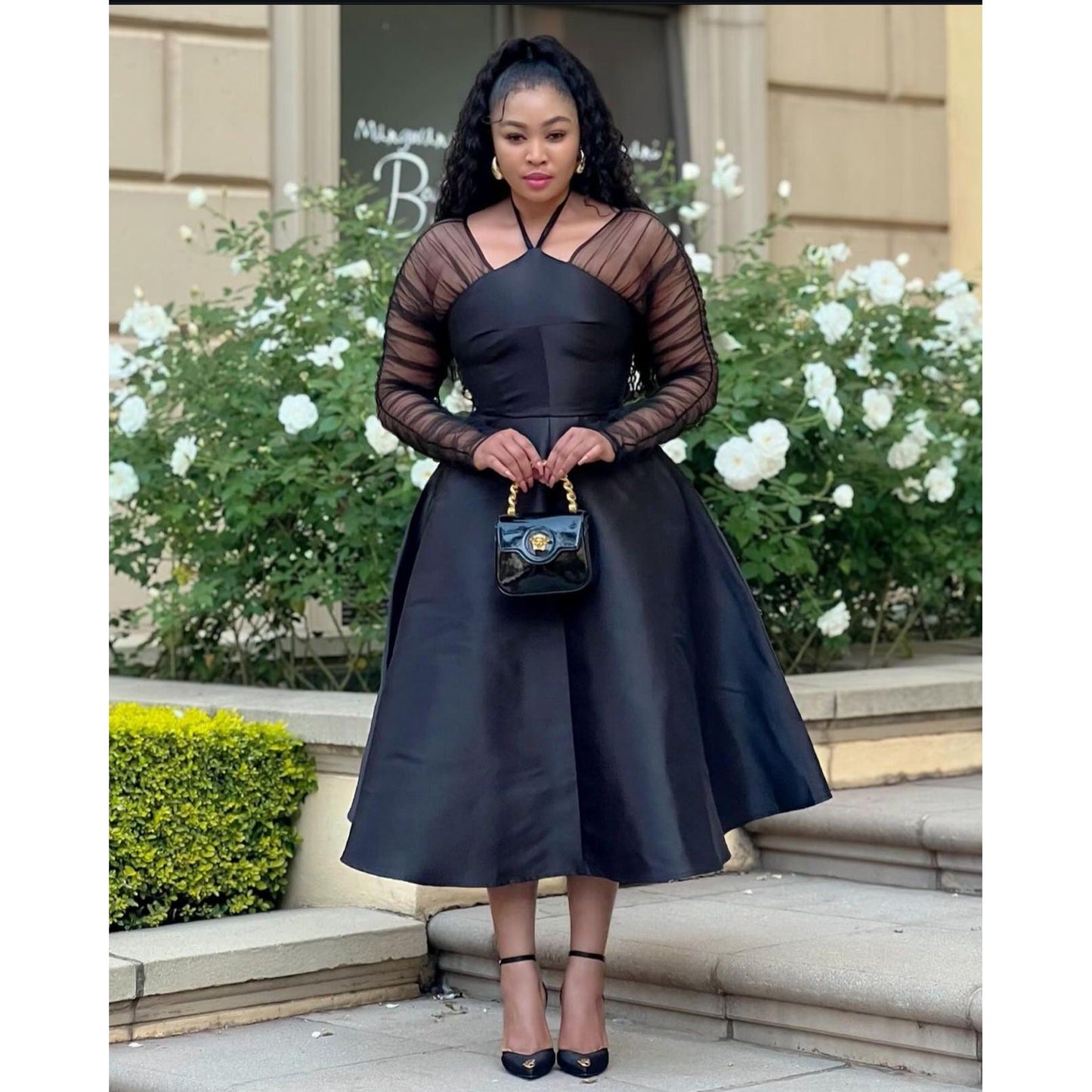 Elegant Honeycomb Midi Dress.