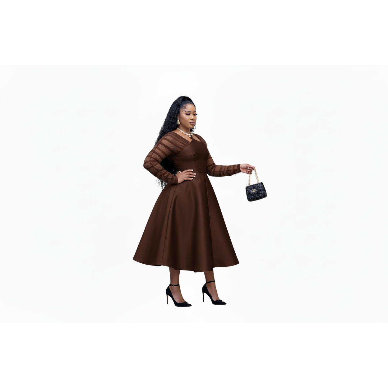 Elegant Honeycomb Midi Dress.