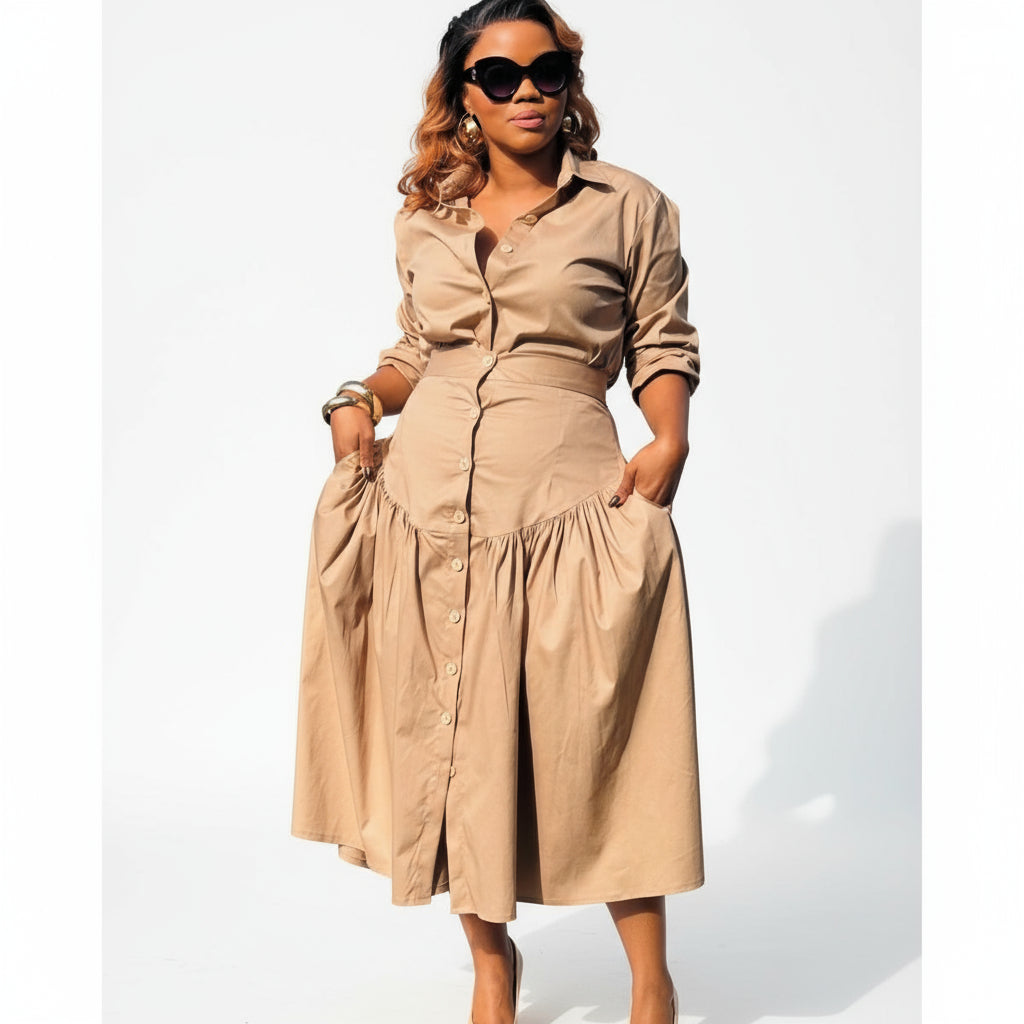 Woman’s Elegant Long sleeve Shirt & Skirt Set.