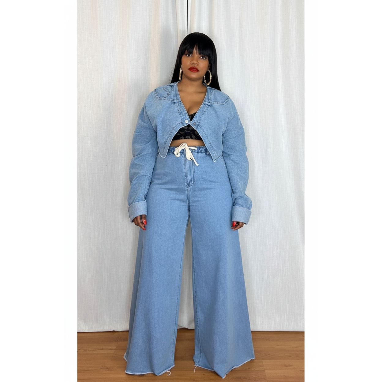 High Waisted Flare Pant & Crop Jacket Denim Set