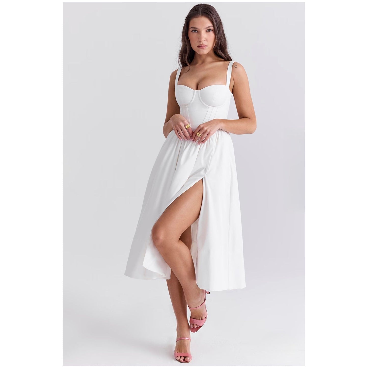 Spaghetti Strap Corset Midi Dress.