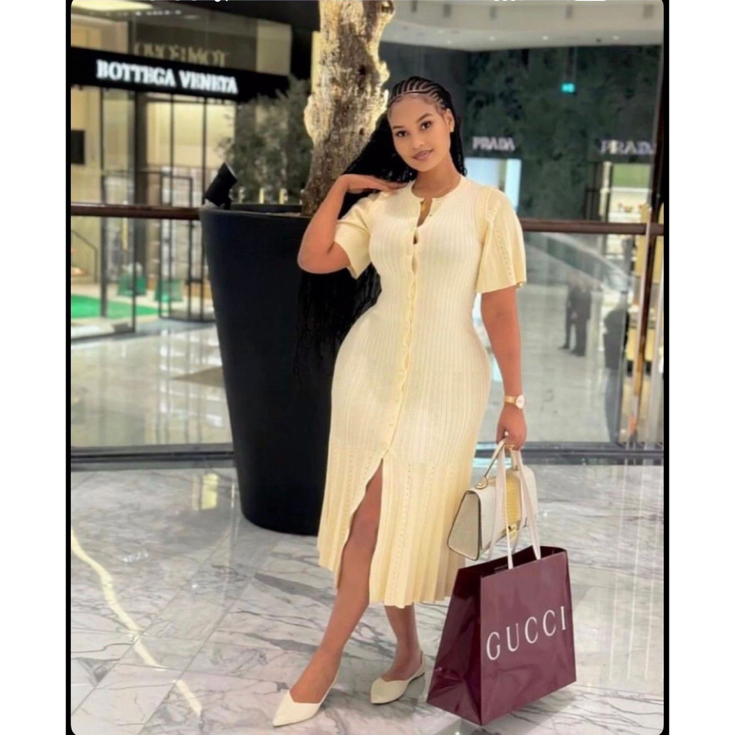 Bodycon Button Short Sleeve Knitted Maxi Dress