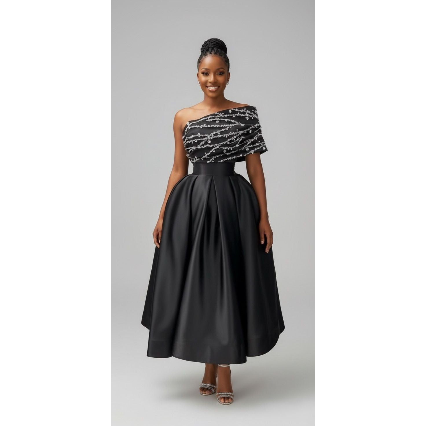 One Shoulder Satin A-Line Evening Gown Elegant Dress