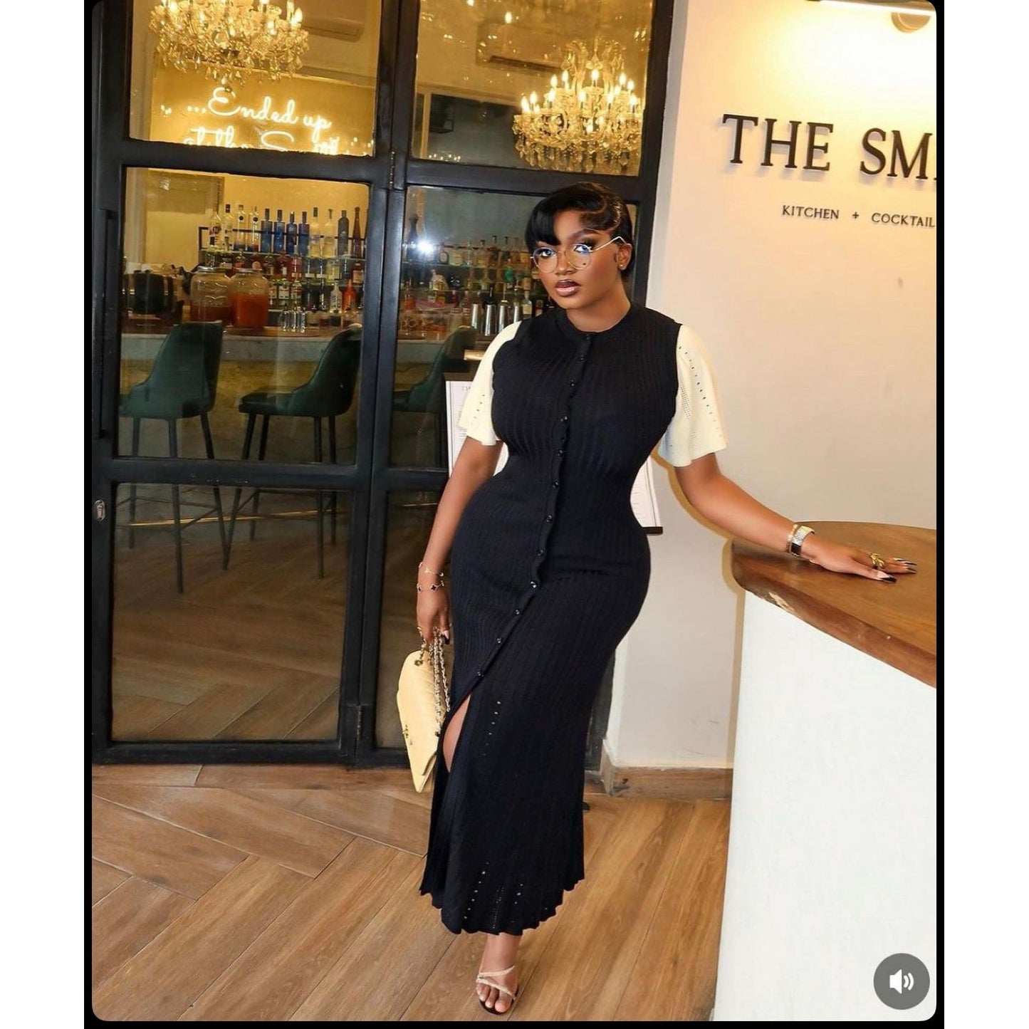 Bodycon Button Short Sleeve Knitted Maxi Dress