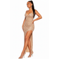 High Slit Rhinestone Party Evening Maxi Dress.