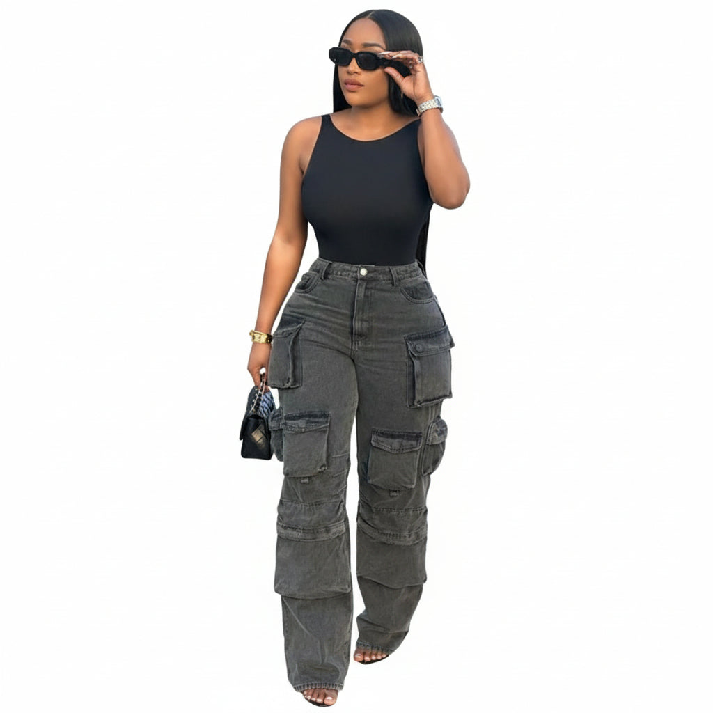 Denim Washed Cargo Pants.