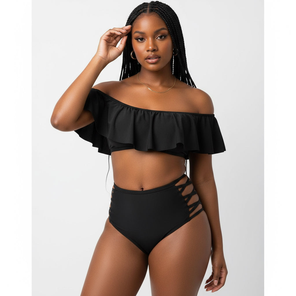 Generic Ruffle Off Shoulder High Waist Bikini.