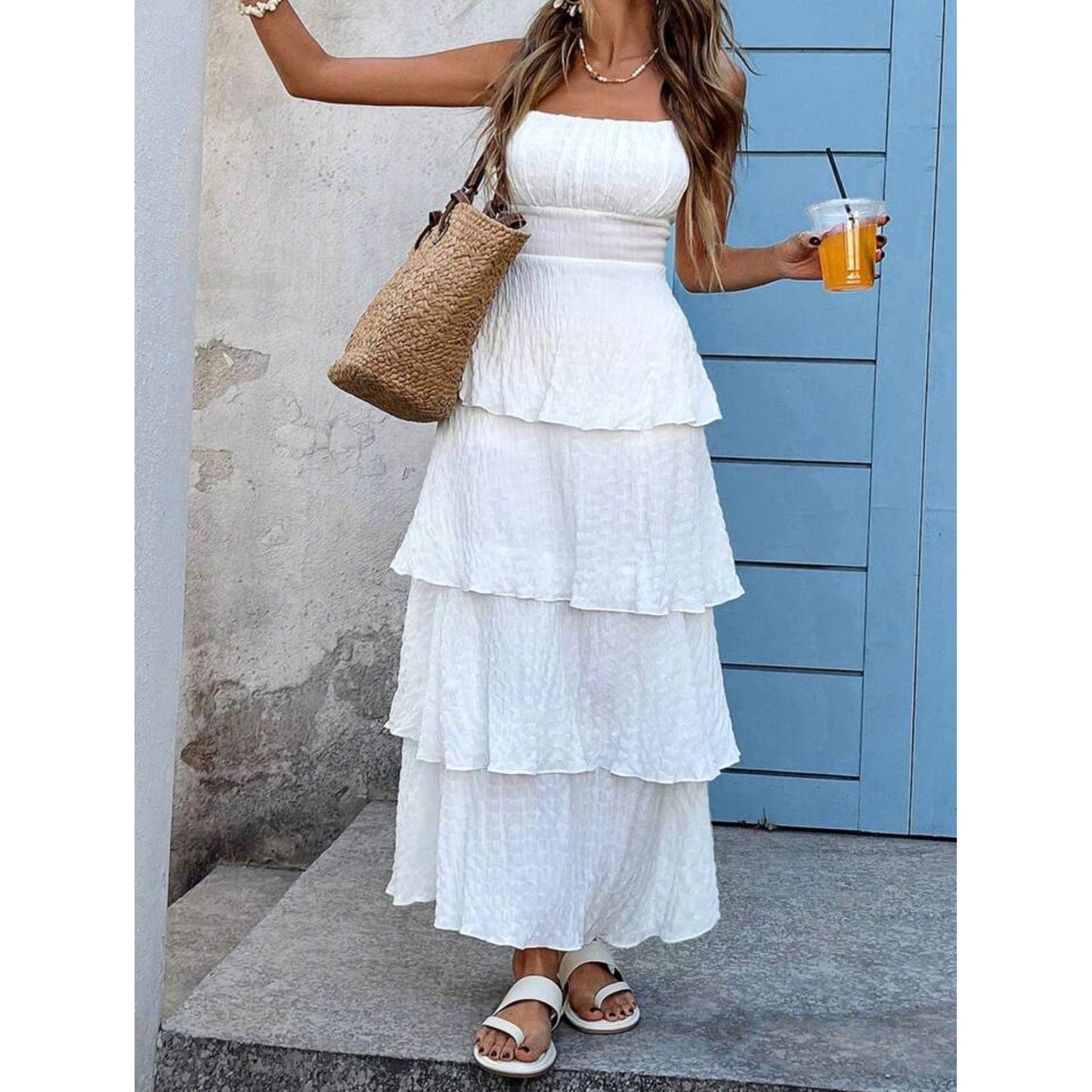 Textured Ruffle Layered Maxi Dress