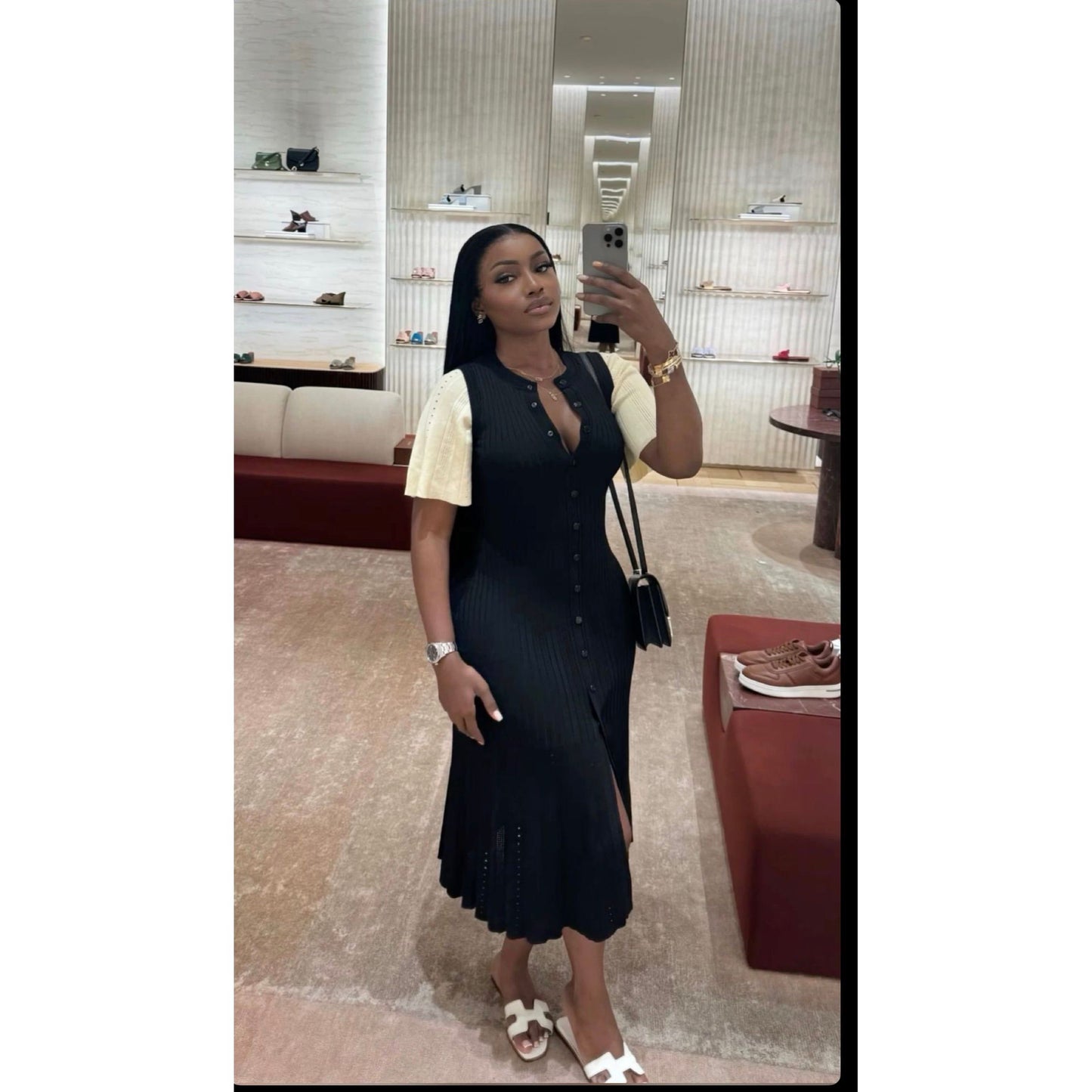 Bodycon Button Short Sleeve Knitted Maxi Dress