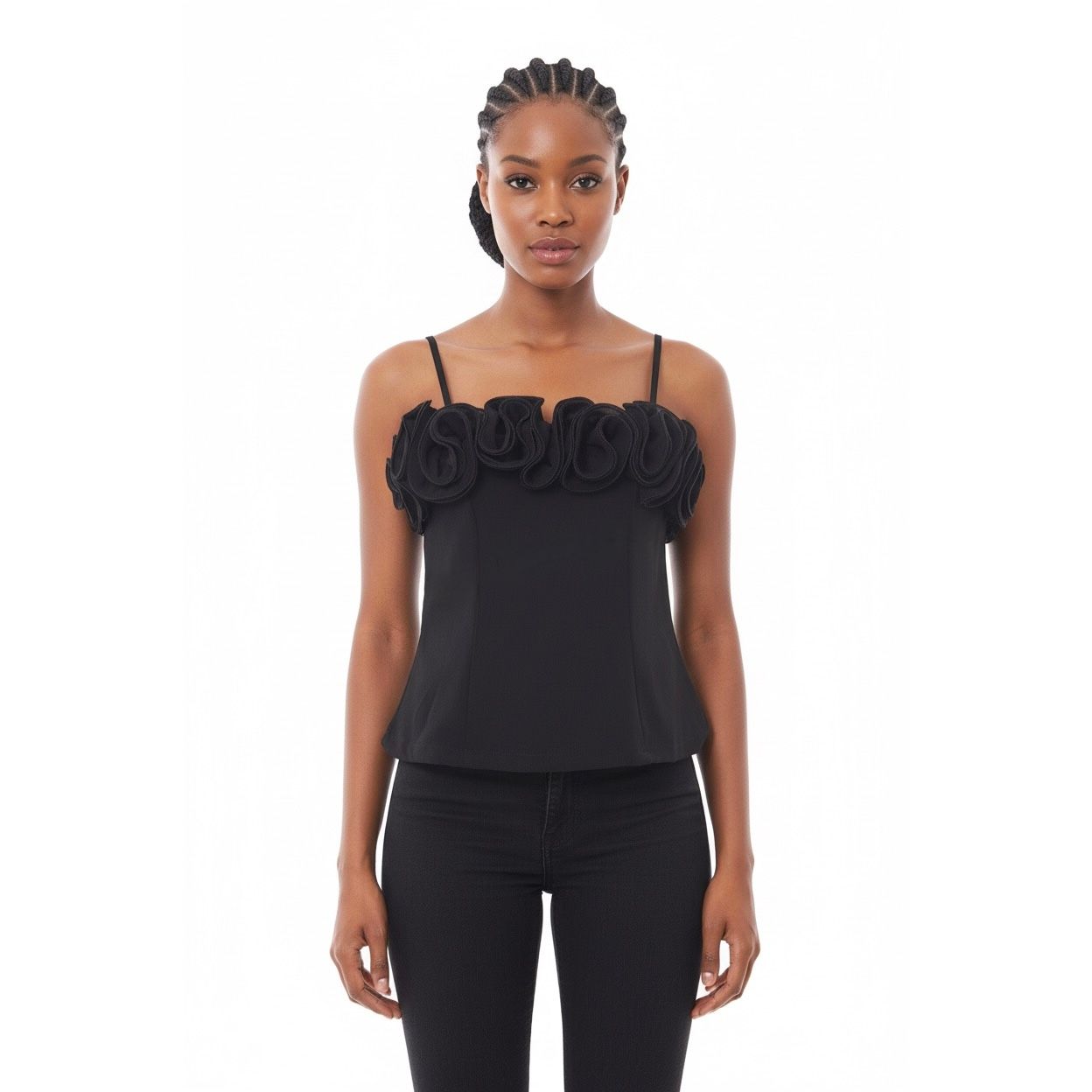 Three-Dimensional Flower Decorated Color Block Tube Top